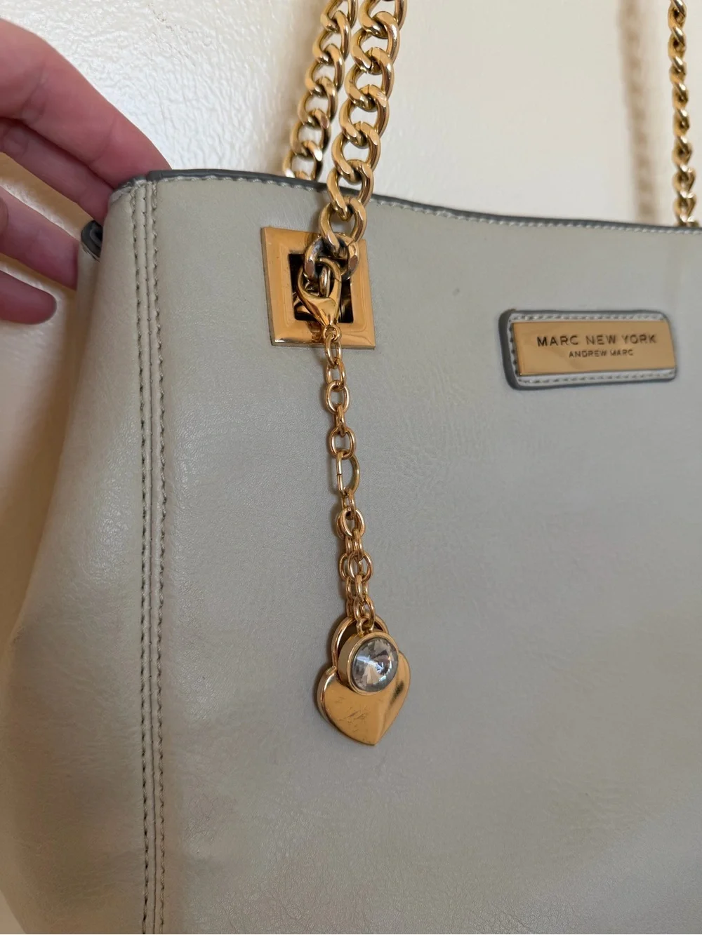 MARC NEW YORK Vegan Leather Gray Tote Bag Gold Chain Shoulder Bag